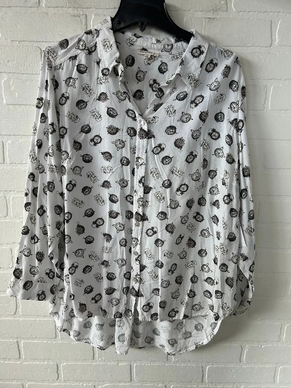 Top Long Sleeve By Jane And Delancey In Grey & White, Size: 2x