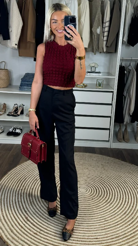 Lexi Burgundy Waffle Detail Crop Top