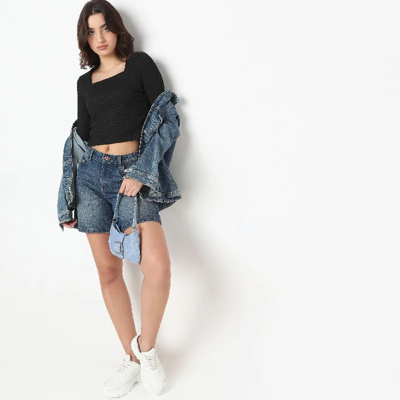 Regular Fit Solid Crop Top