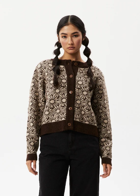 AFENDS Womens Dandy - Floral Knitted Cardigan - Toffee